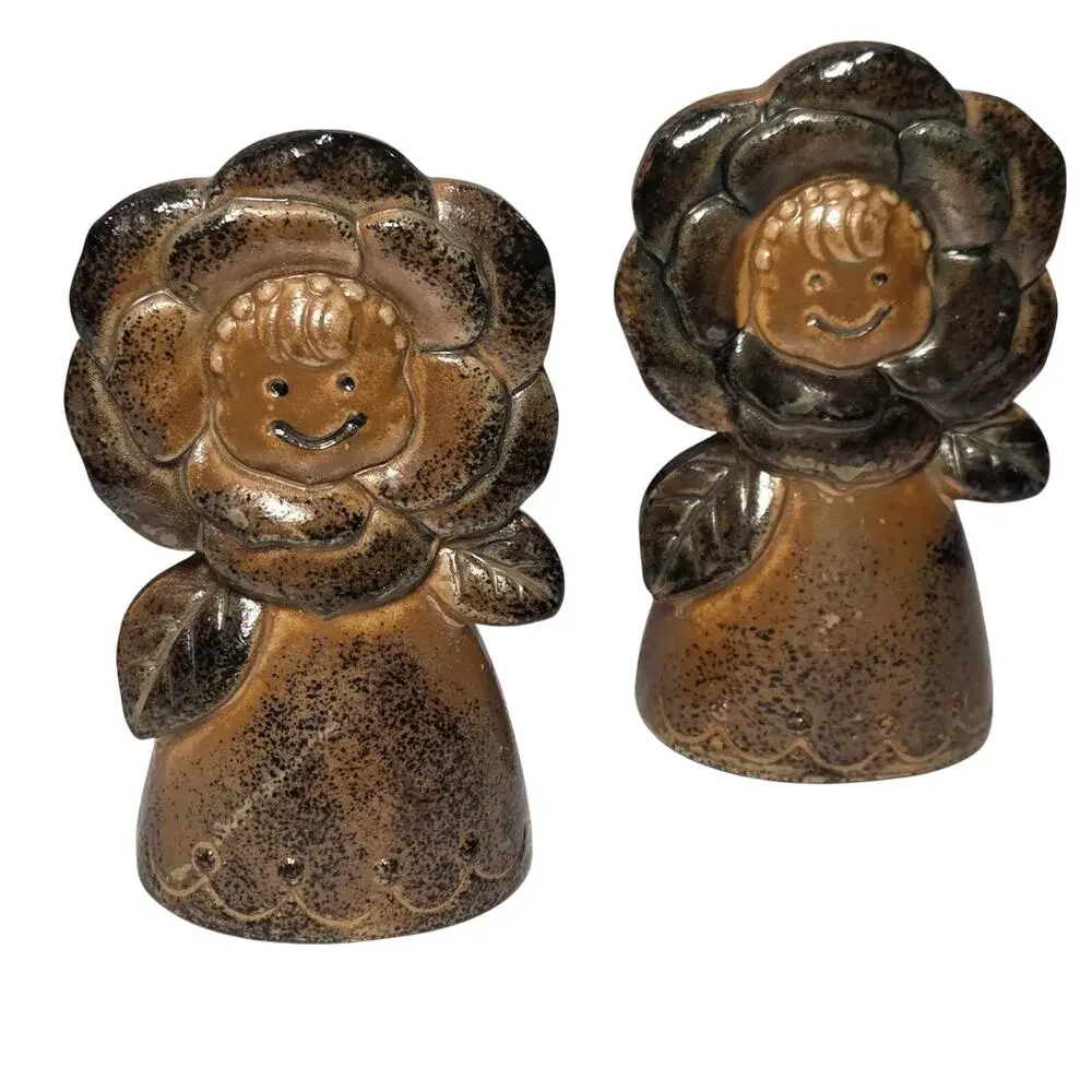 Vintage 1960s Japan Anthropomorphic Flower Salt Pepper Shakers MCM Unused